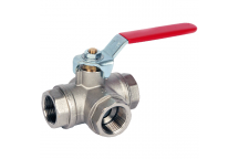 8mm ART71 Brass 3 Way T Port Ball Valve Red Lever BSPP Ends FxF PN32