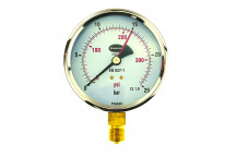 100mm Dial Pressure Gauge 0 - 25 bar and psi Bottom Entry - 34/657/0