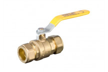 15mm 100CYL DZR Brass Ball Valve Compression (GAS) Yellow Lever PN16