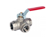 8mm ART70 Brass 3 Way L Port Ball Valve Red Lever BSPP Ends FxF PN32