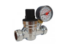 22mm ART675 DZR Brass Pressure Reducing Valve with Gauge and 15mm Adaptors