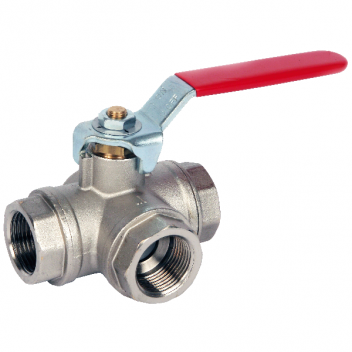 15mm ART71 Brass 3 Way T Port Ball Valve Red Lever BSPP Ends FxF PN32