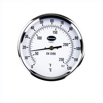 100mm Dial Thermometer 0 to 120 Deg Back Entry & 50mm Pocket - 31/621/0