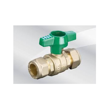 15mm 100CTH DZR Brass Ball Valve Compression Ended Green T-Handle PN16