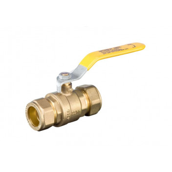 28mm 100CYL DZR Brass Ball Valve Compression (GAS) Yellow Lever PN16