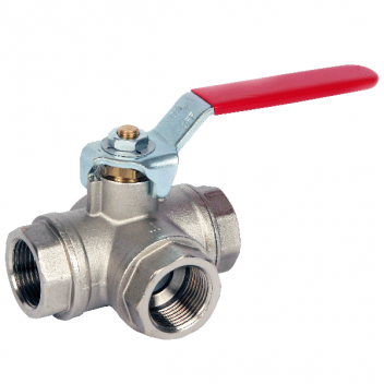 10mm ART70 Brass 3 Way L Port Ball Valve Red Lever BSPP Ends FxF PN32